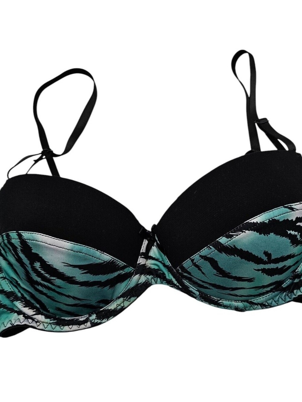 Vintage Y2K Dereon Womens Sz 36B Demi Bra Black Teal Zebra Animal Print